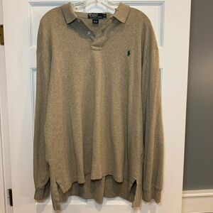 Polo by Ralph Lauren Long Sleeve Polo in Khaki with Green Pony